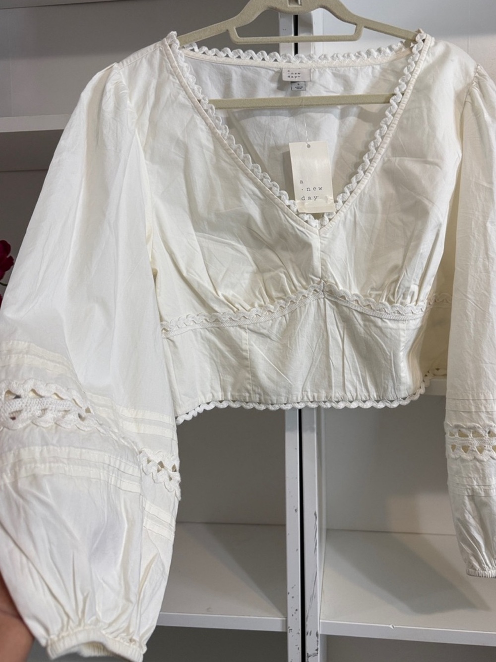a new day Cream Cotton V Neck Top Lg